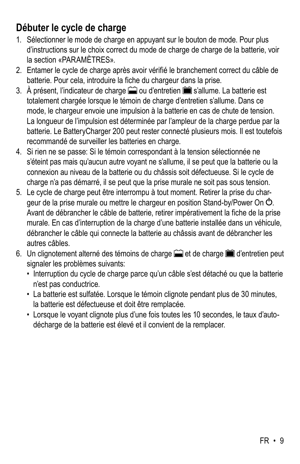 Débuter le cycle de charge | WeatherTech Battery Charger User Manual | Page 39 / 48