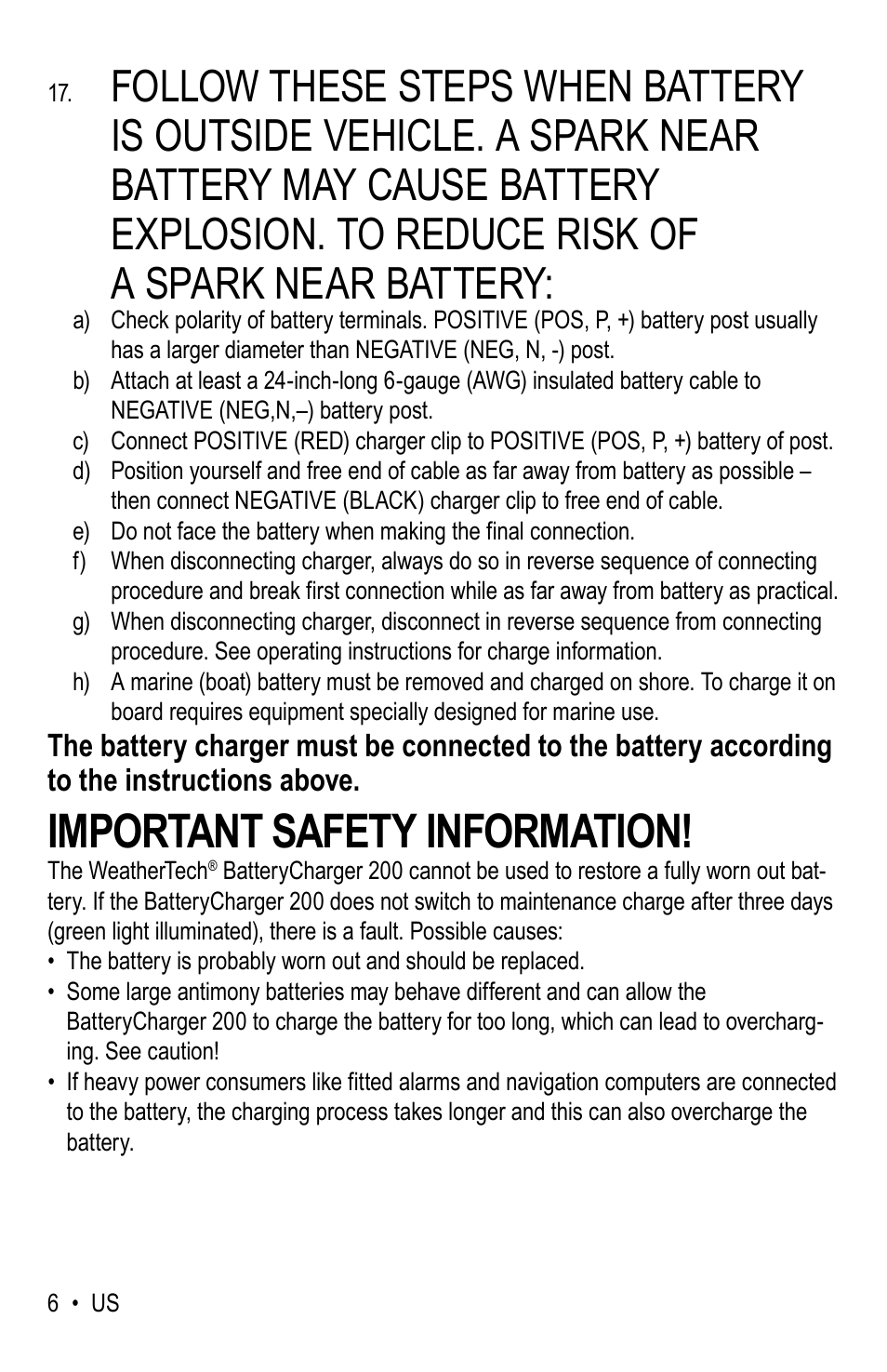 Important safety information | WeatherTech Battery Charger User Manual | Page 6 / 48