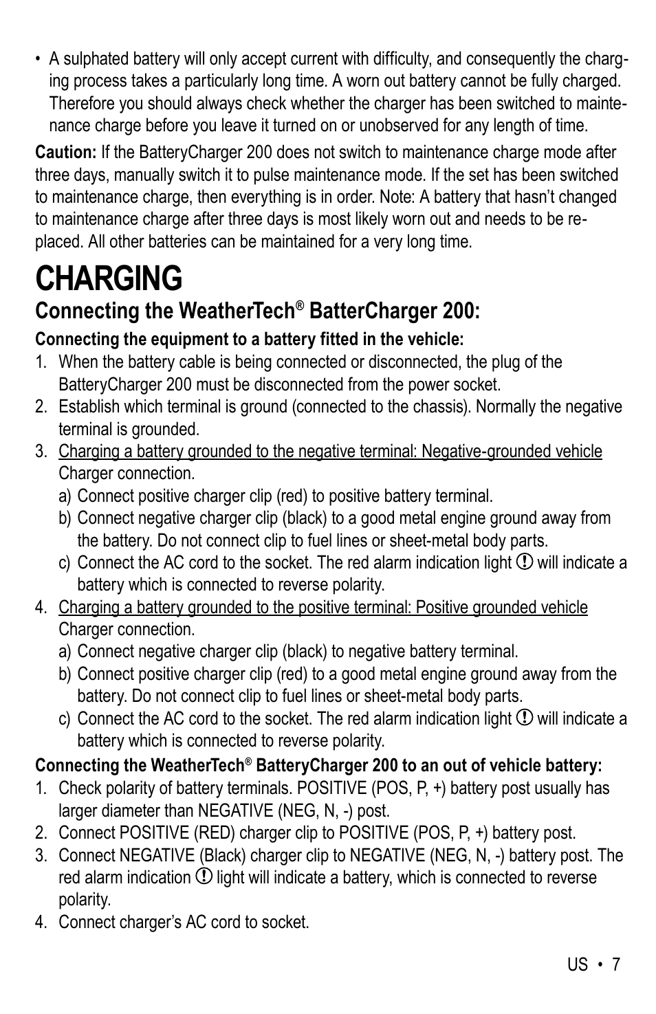 Charging, Connecting the weathertech, Battercharger 200 | WeatherTech Battery Charger User Manual | Page 7 / 48