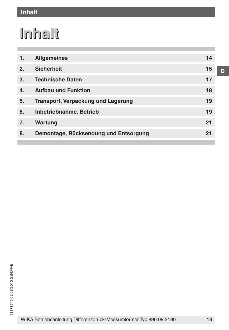Inhalt | WIKA 890.09.2190 User Manual | Page 13 / 44