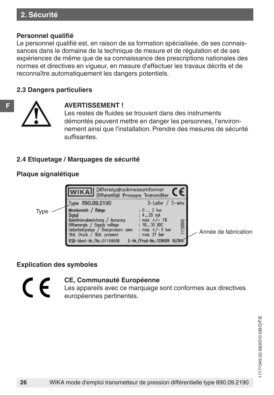 Sécurité | WIKA 890.09.2190 User Manual | Page 26 / 44