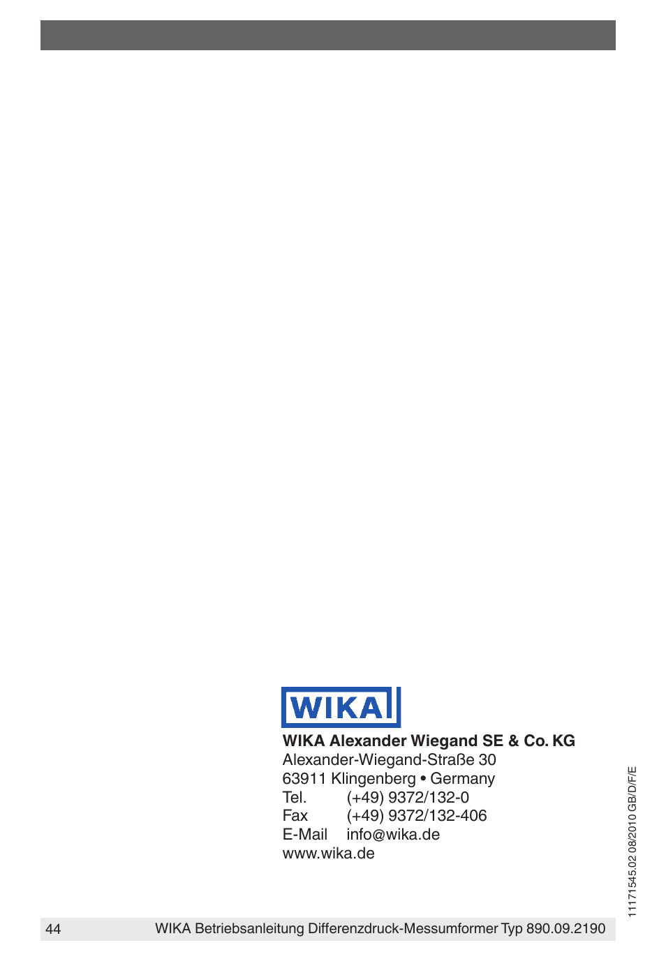 WIKA 890.09.2190 User Manual | Page 44 / 44