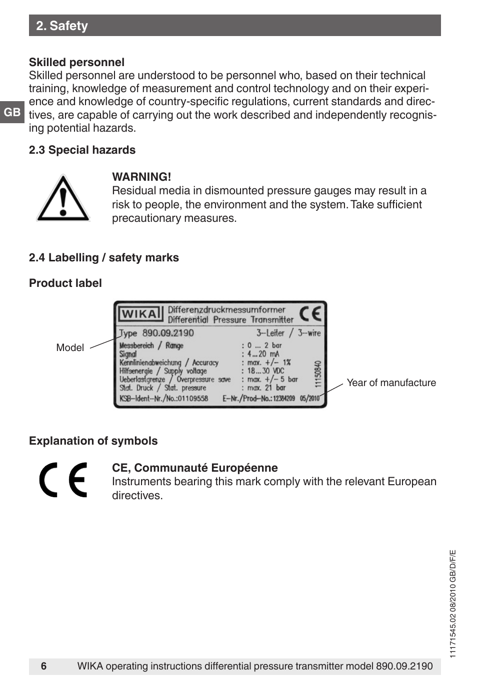 Safety | WIKA 890.09.2190 User Manual | Page 6 / 44