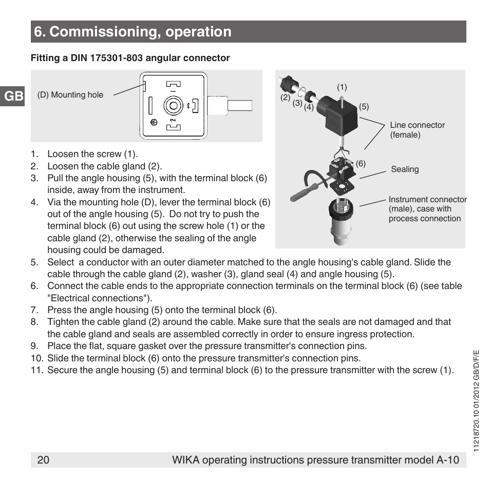 Commissioning, operation | WIKA A-10 User Manual | Page 20 / 96