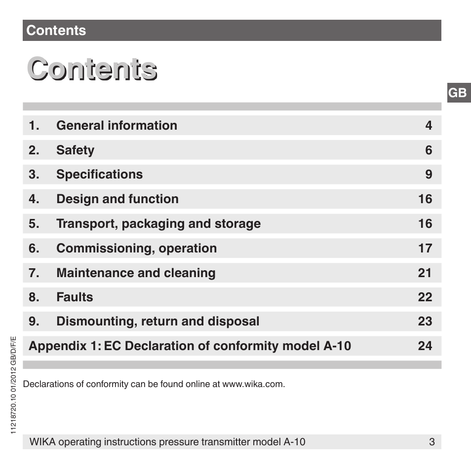 WIKA A-10 User Manual | Page 3 / 96