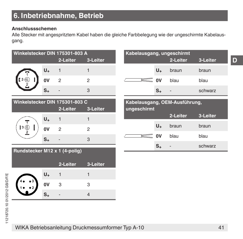 Inbetriebnahme, betrieb | WIKA A-10 User Manual | Page 41 / 96