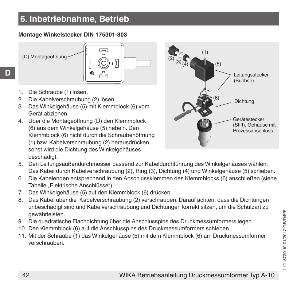 Inbetriebnahme, betrieb | WIKA A-10 User Manual | Page 42 / 96