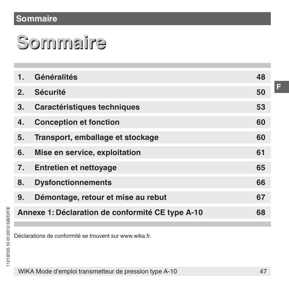 Sommaire | WIKA A-10 User Manual | Page 47 / 96