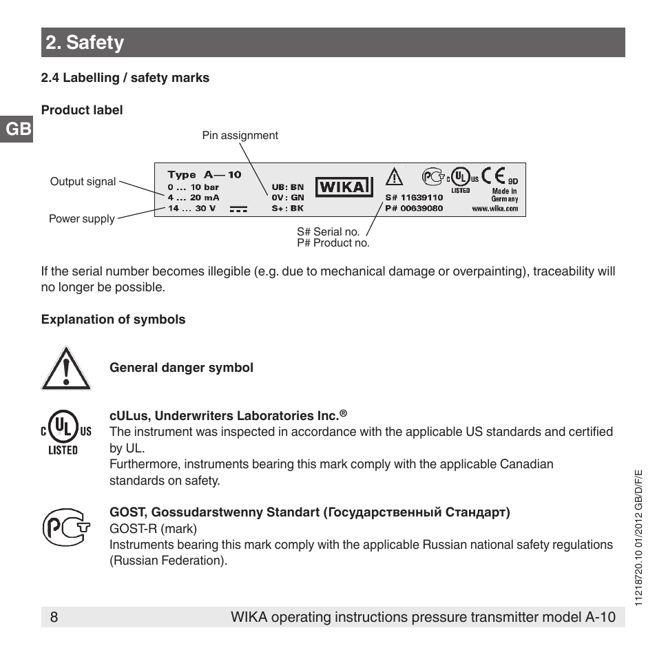 Safety | WIKA A-10 User Manual | Page 8 / 96