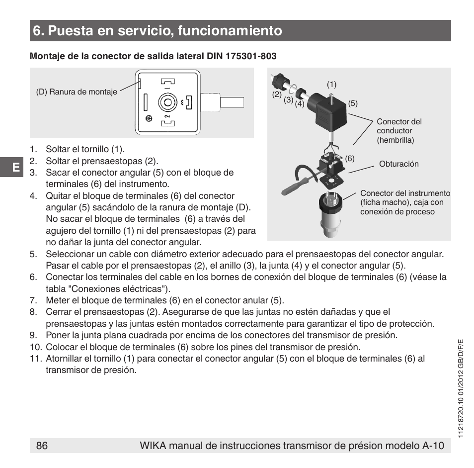 Puesta en servicio, funcionamiento | WIKA A-10 User Manual | Page 86 / 96