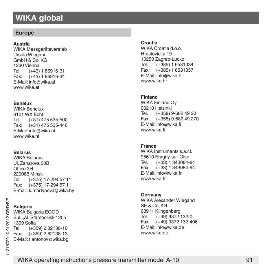 Wika global | WIKA A-10 User Manual | Page 91 / 96