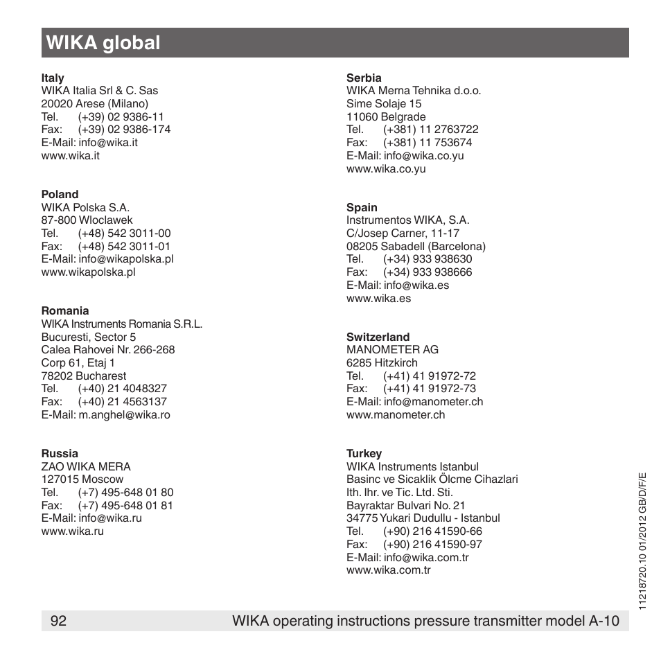Wika global | WIKA A-10 User Manual | Page 92 / 96