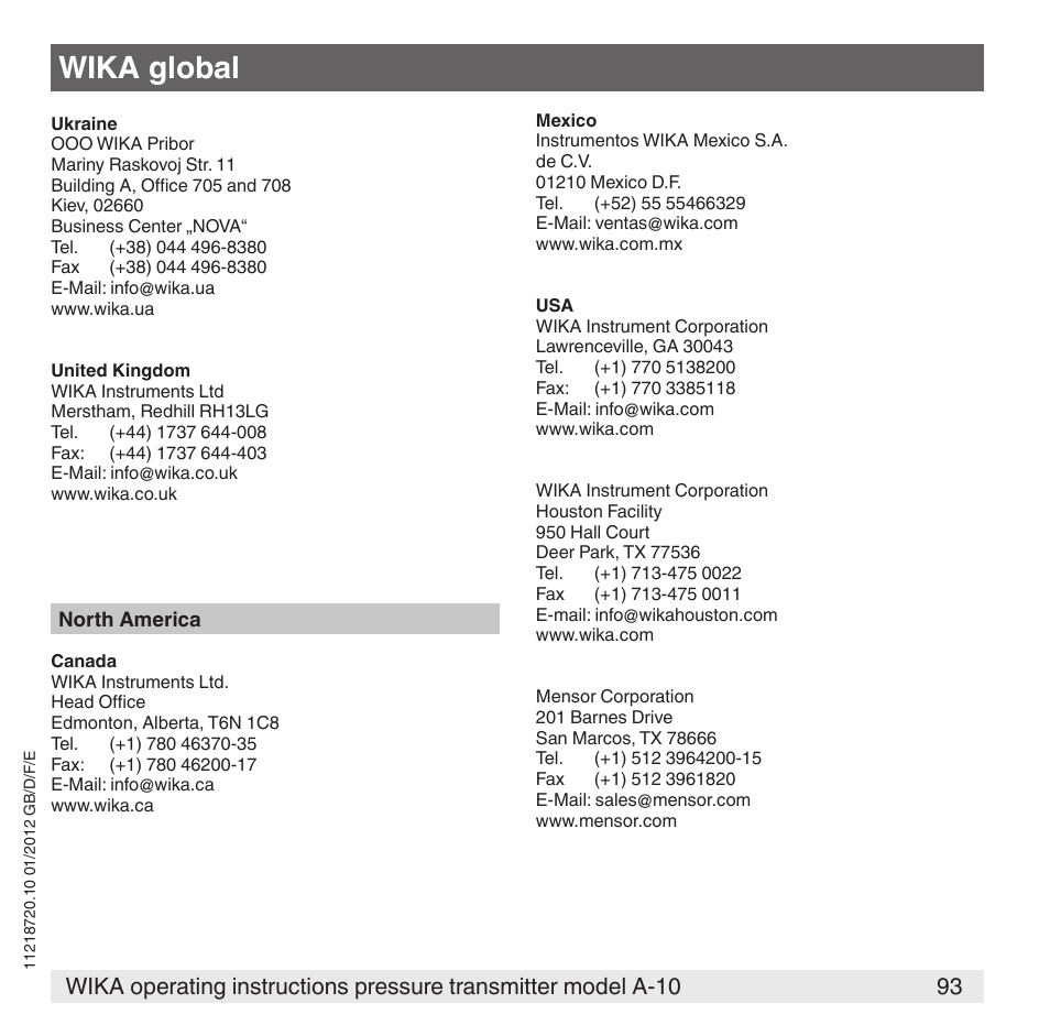 Wika global | WIKA A-10 User Manual | Page 93 / 96