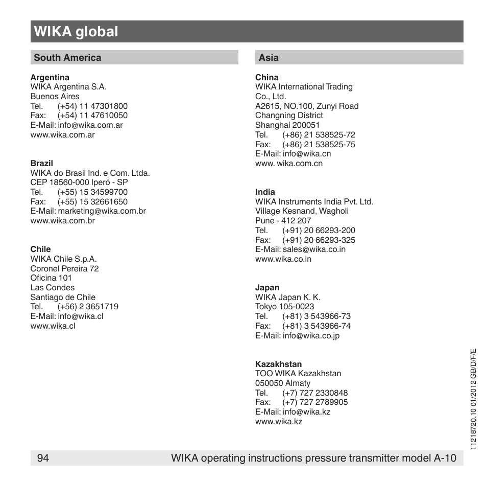 Wika global | WIKA A-10 User Manual | Page 94 / 96