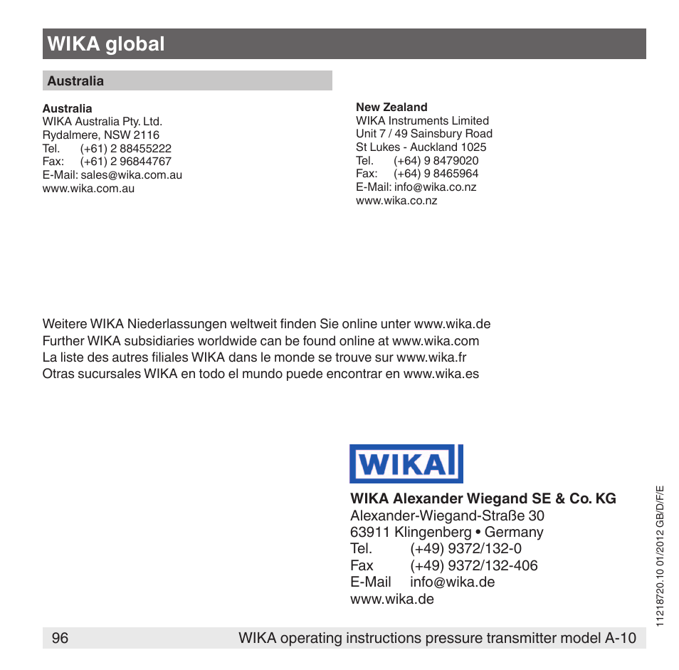 Wika global | WIKA A-10 User Manual | Page 96 / 96