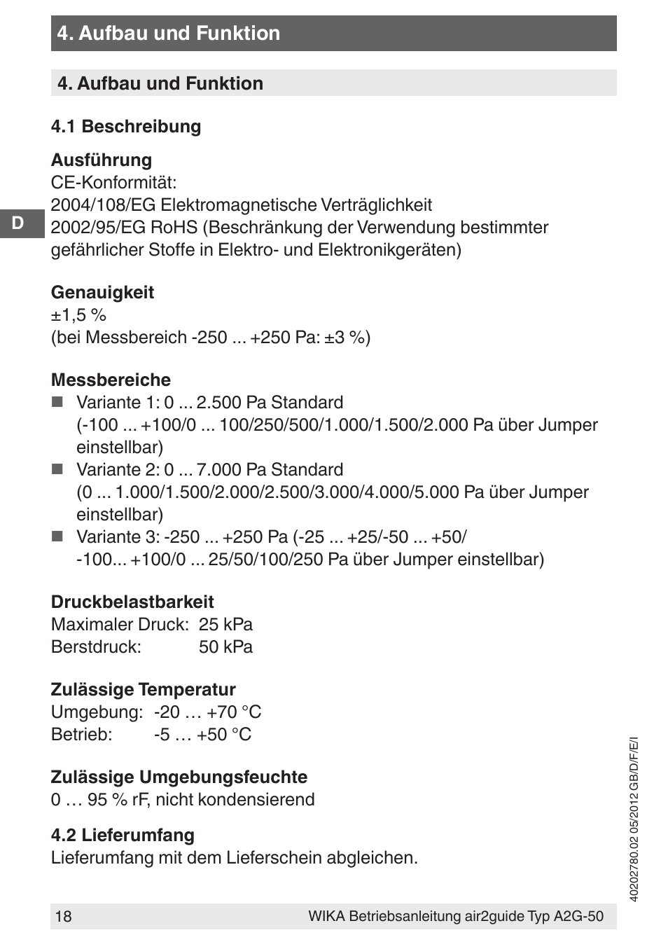 Aufbau und funktion | WIKA A2G-50 User Manual | Page 18 / 52