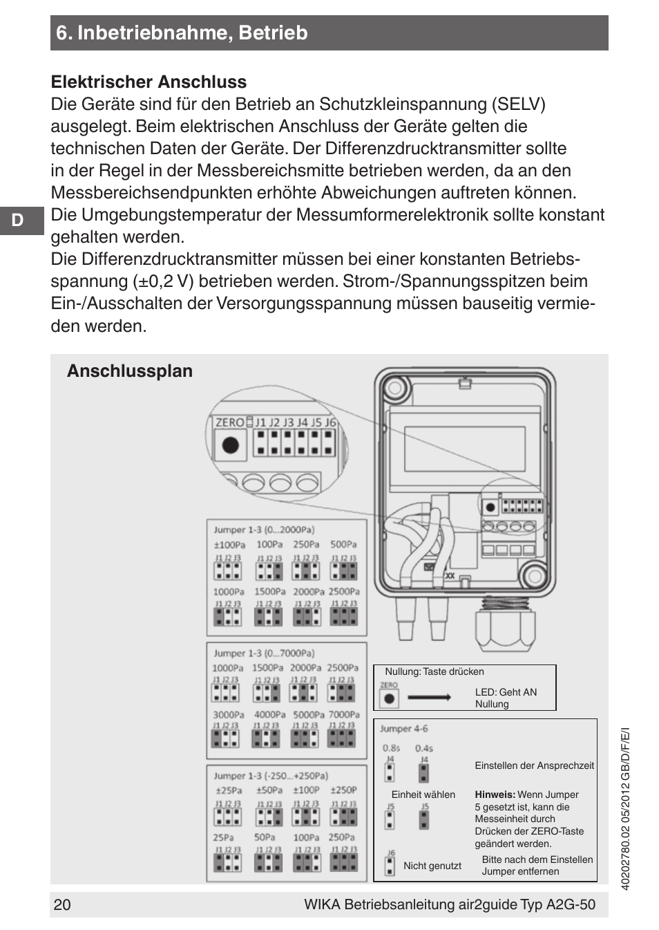 Inbetriebnahme, betrieb | WIKA A2G-50 User Manual | Page 20 / 52