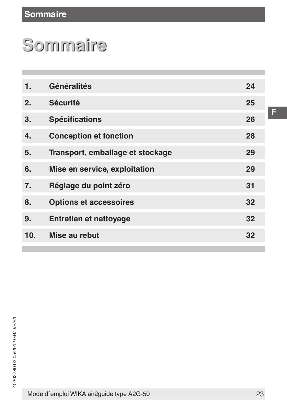 Sommaire | WIKA A2G-50 User Manual | Page 23 / 52