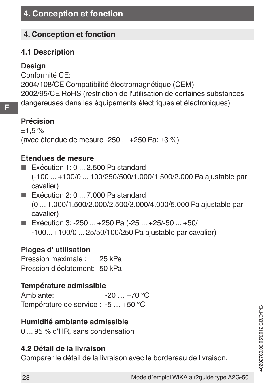 Conception et fonction | WIKA A2G-50 User Manual | Page 28 / 52