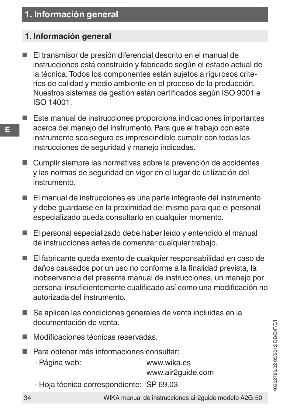 Información general | WIKA A2G-50 User Manual | Page 34 / 52