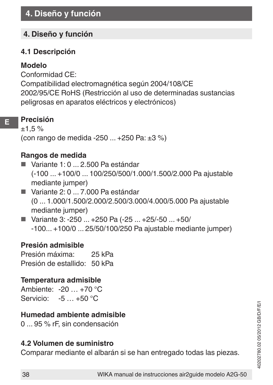 Diseño y función | WIKA A2G-50 User Manual | Page 38 / 52