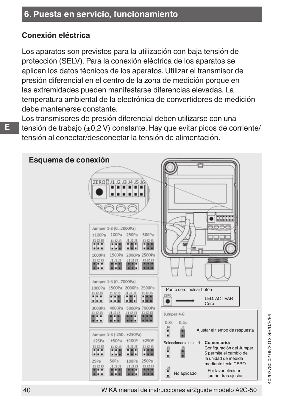 Puesta en servicio, funcionamiento | WIKA A2G-50 User Manual | Page 40 / 52