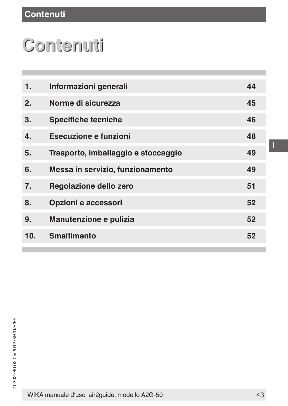 Contenuti | WIKA A2G-50 User Manual | Page 43 / 52