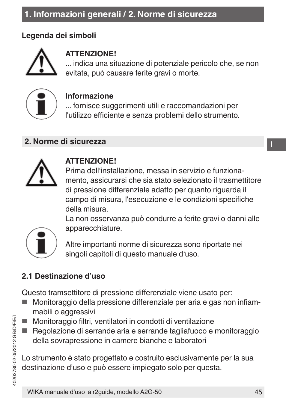 Informazioni generali / 2. norme di sicurezza | WIKA A2G-50 User Manual | Page 45 / 52