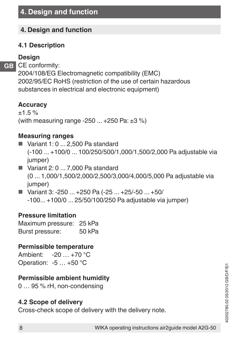 Design and function | WIKA A2G-50 User Manual | Page 8 / 52