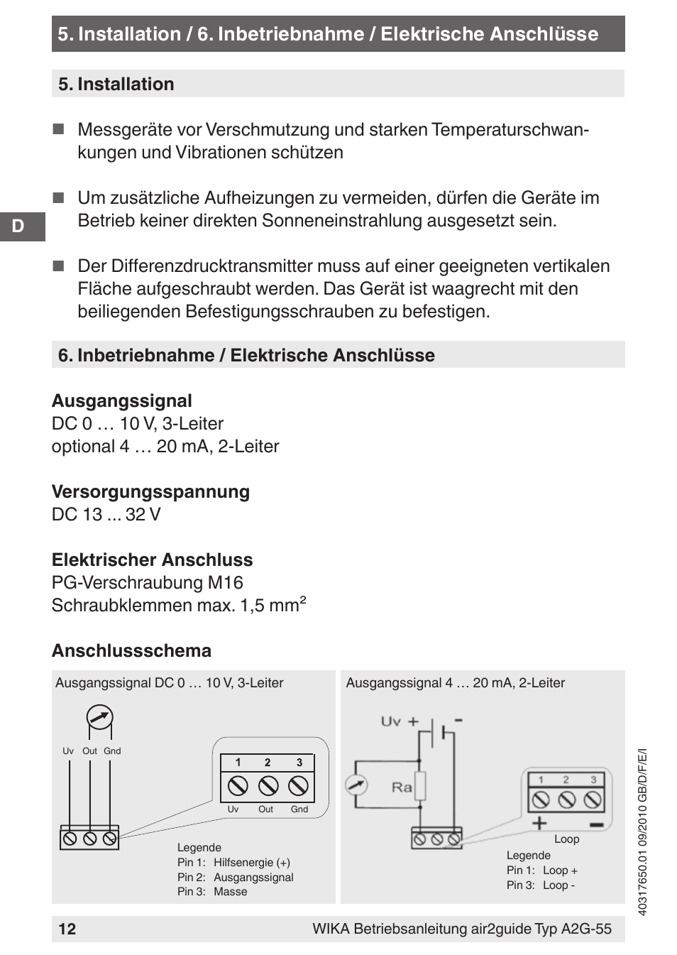 Installation | WIKA A2G-55 User Manual | Page 12 / 36