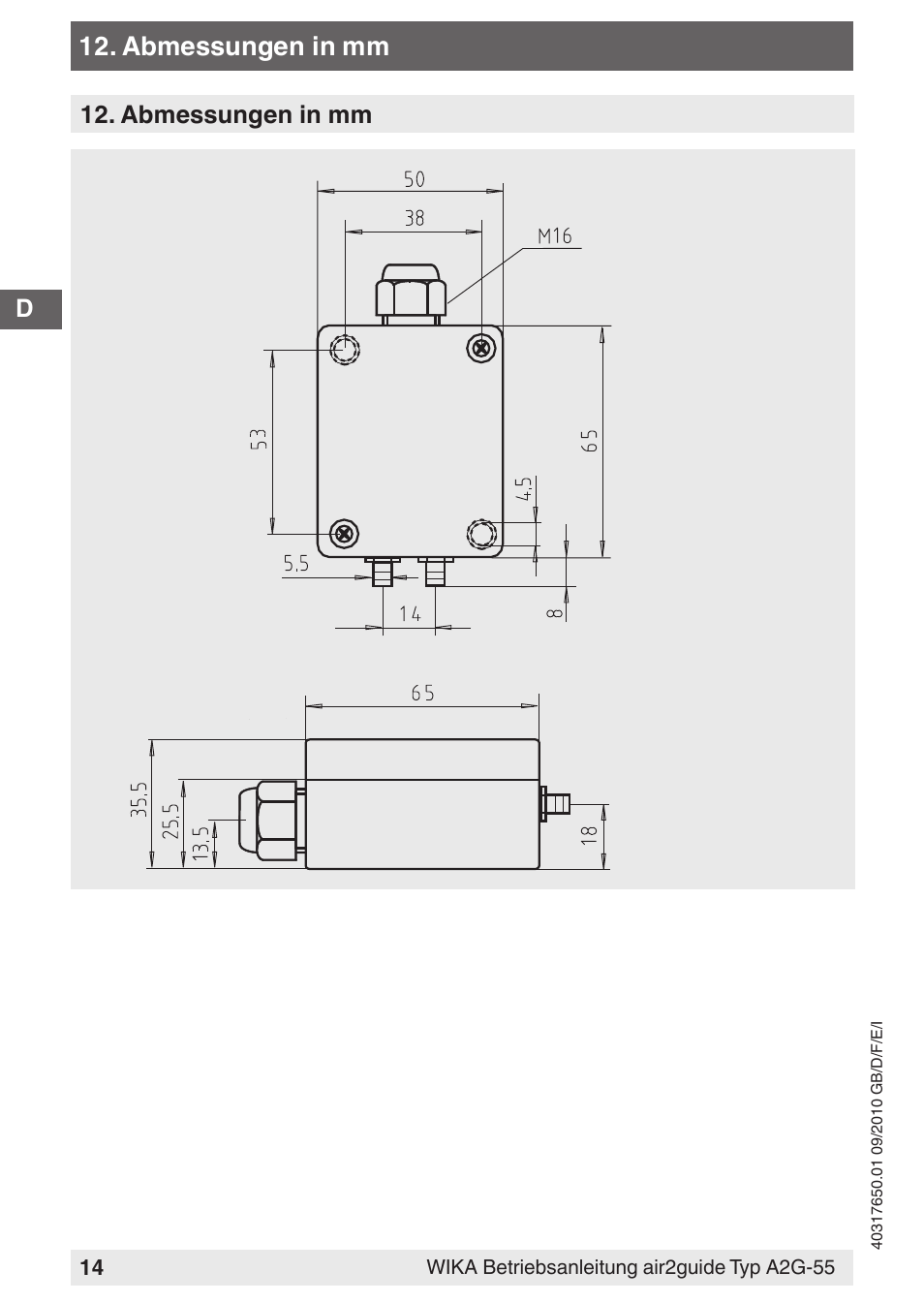 Abmessungen in mm | WIKA A2G-55 User Manual | Page 14 / 36