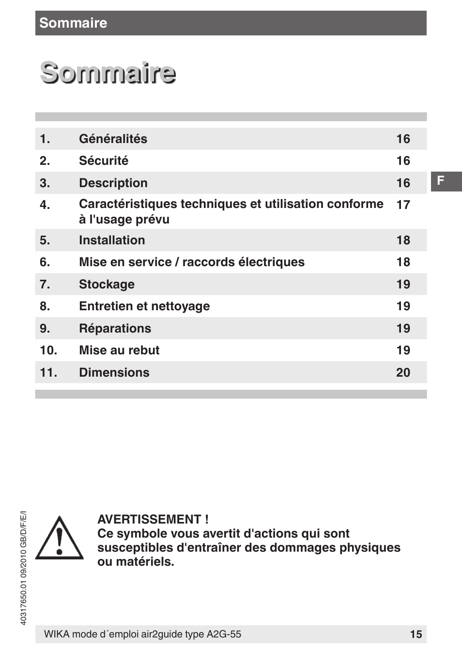 Sommaire | WIKA A2G-55 User Manual | Page 15 / 36