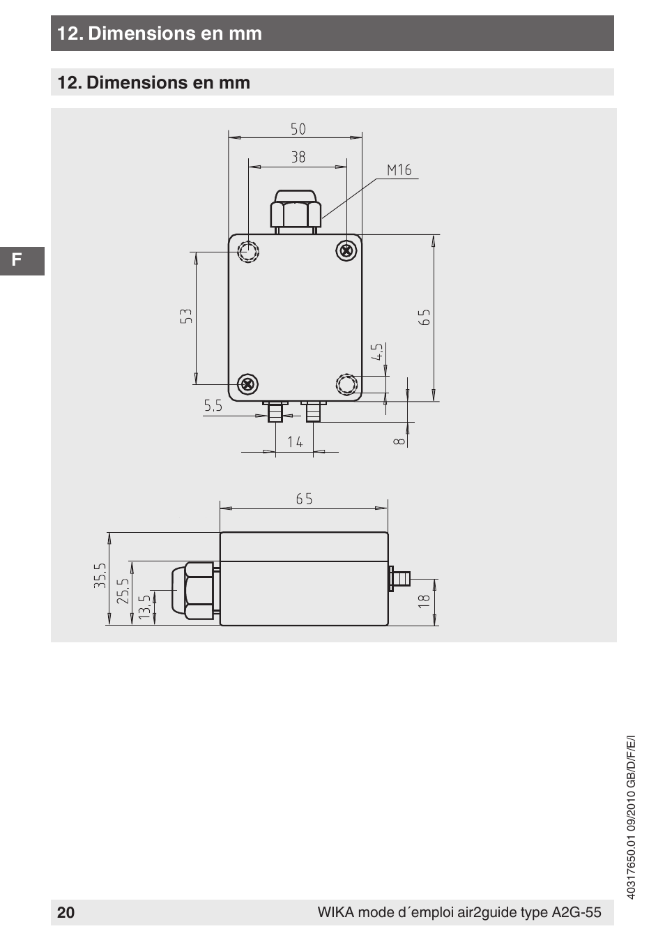 Dimensions en mm | WIKA A2G-55 User Manual | Page 20 / 36