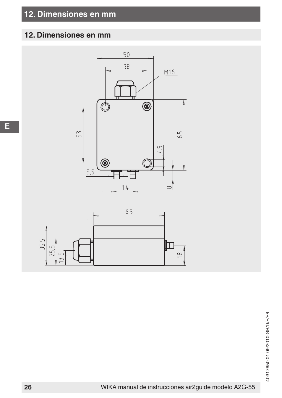 Dimensiones en mm | WIKA A2G-55 User Manual | Page 26 / 36