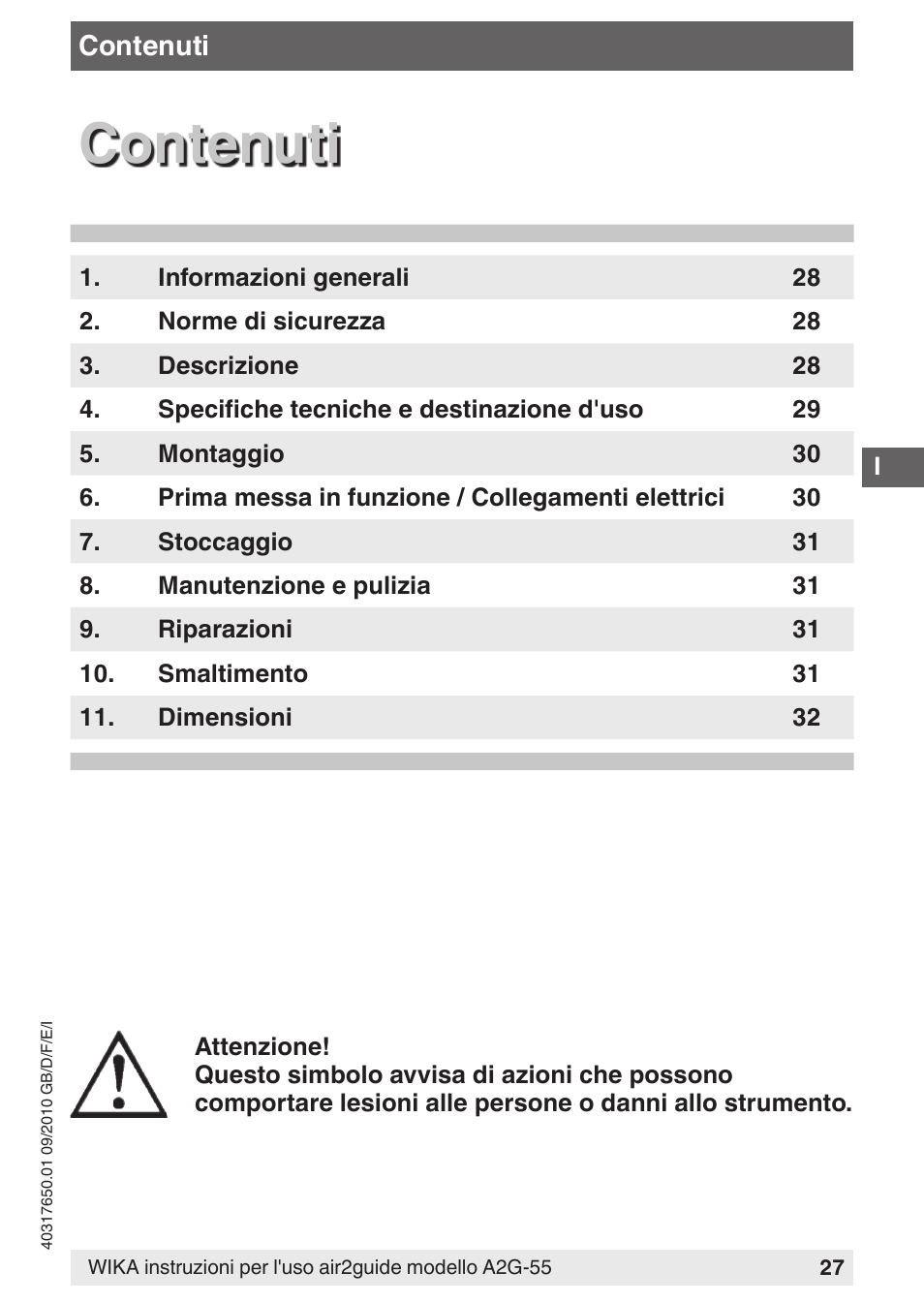 Contenuti | WIKA A2G-55 User Manual | Page 27 / 36