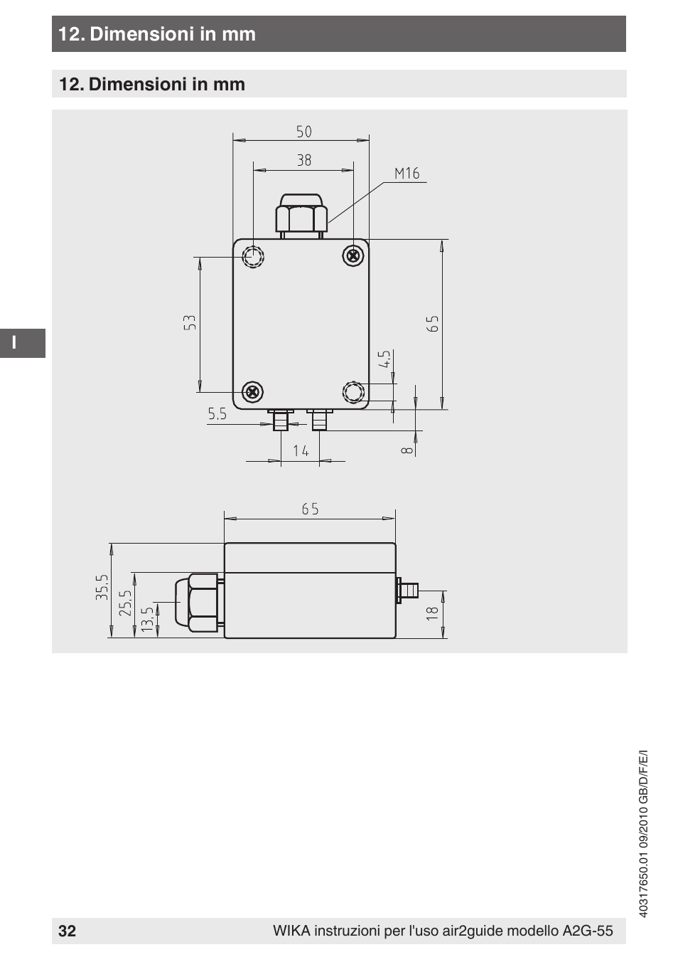 Dimensioni in mm | WIKA A2G-55 User Manual | Page 32 / 36