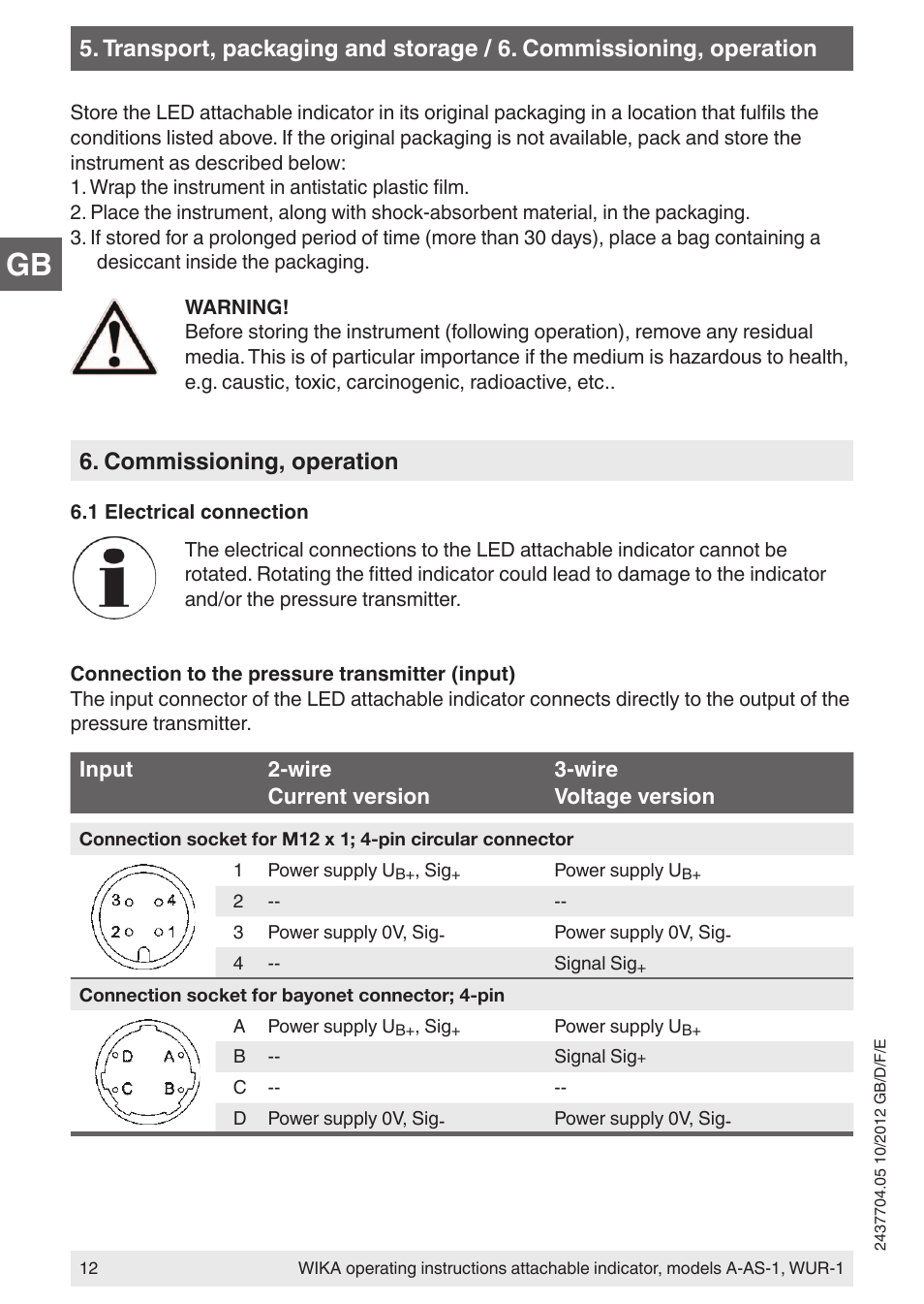 Commissioning, operation | WIKA WUR-1 User Manual | Page 12 / 84