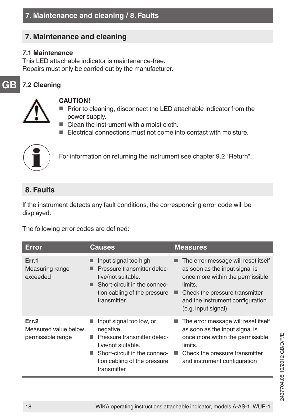 Faults | WIKA WUR-1 User Manual | Page 18 / 84