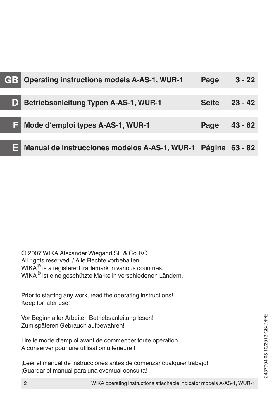 Dgb f e | WIKA WUR-1 User Manual | Page 2 / 84