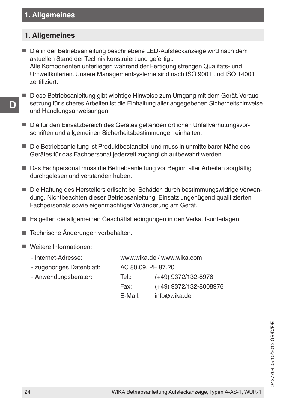 Allgemeines | WIKA WUR-1 User Manual | Page 24 / 84
