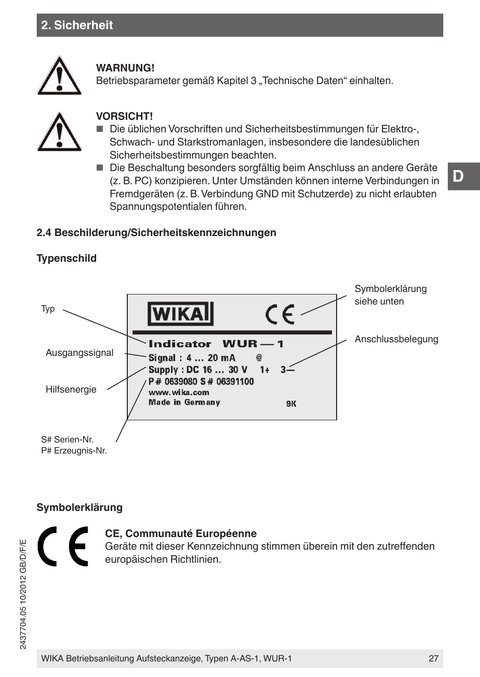 Sicherheit | WIKA WUR-1 User Manual | Page 27 / 84