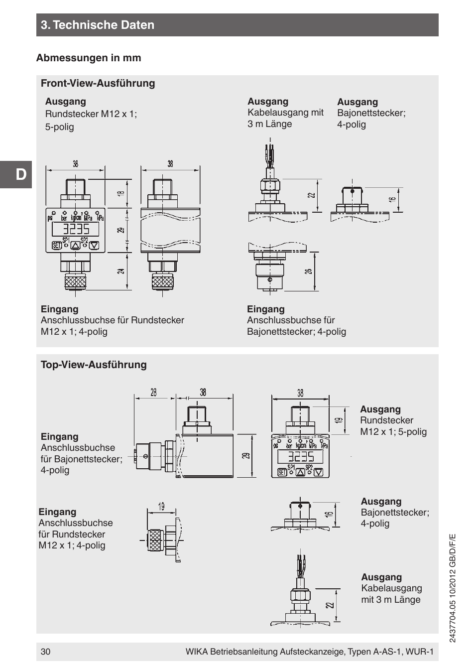Technische daten | WIKA WUR-1 User Manual | Page 30 / 84
