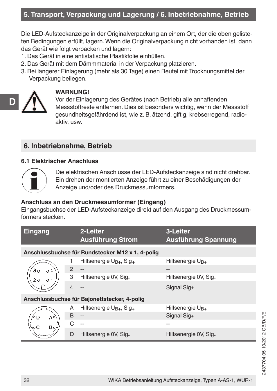 Inbetriebnahme, betrieb | WIKA WUR-1 User Manual | Page 32 / 84