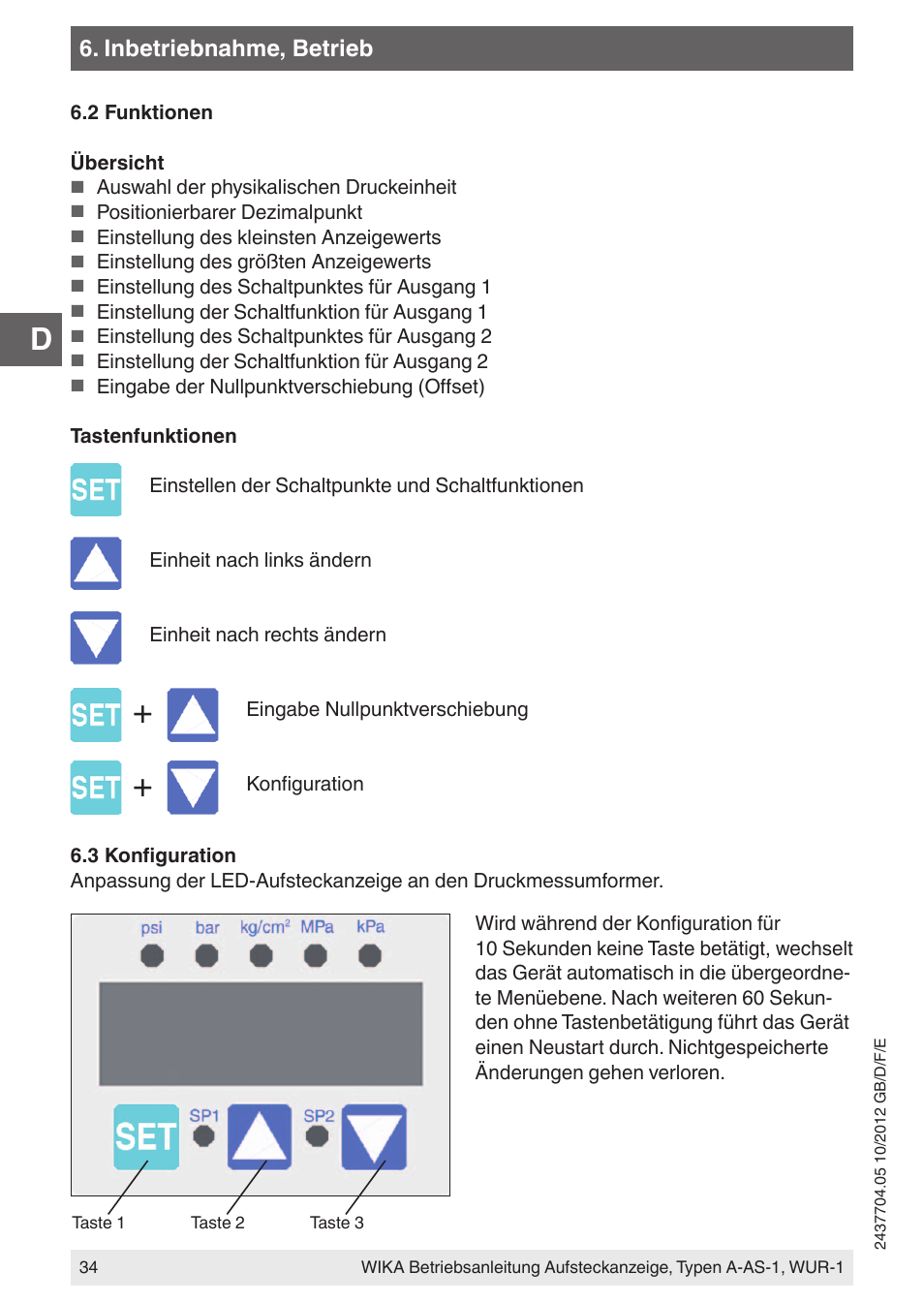 Inbetriebnahme, betrieb | WIKA WUR-1 User Manual | Page 34 / 84