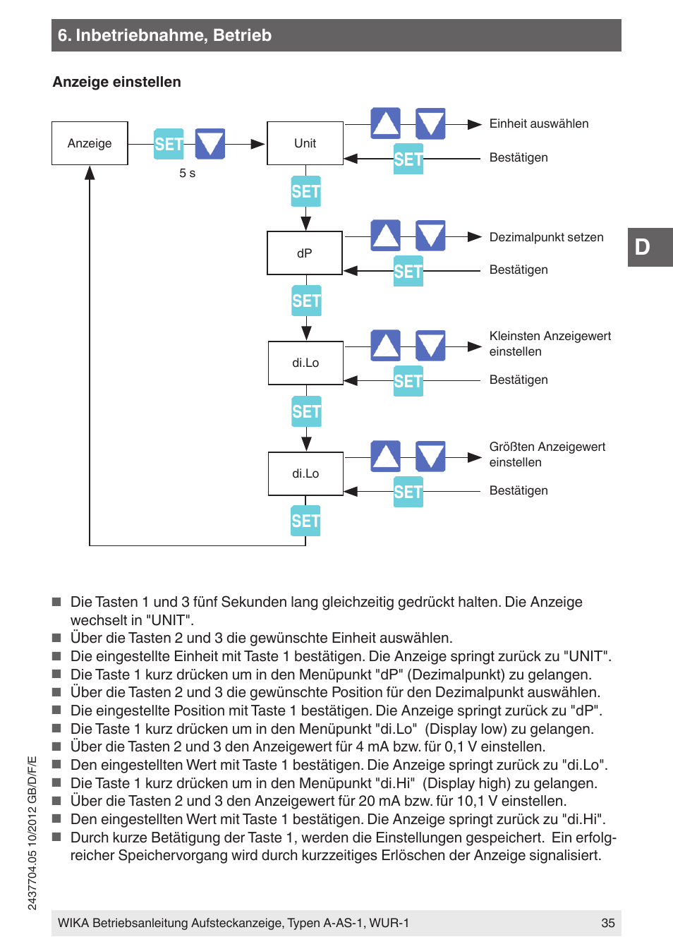 Inbetriebnahme, betrieb | WIKA WUR-1 User Manual | Page 35 / 84
