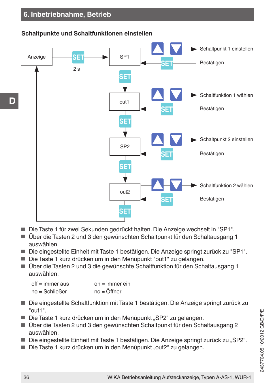 Inbetriebnahme, betrieb | WIKA WUR-1 User Manual | Page 36 / 84