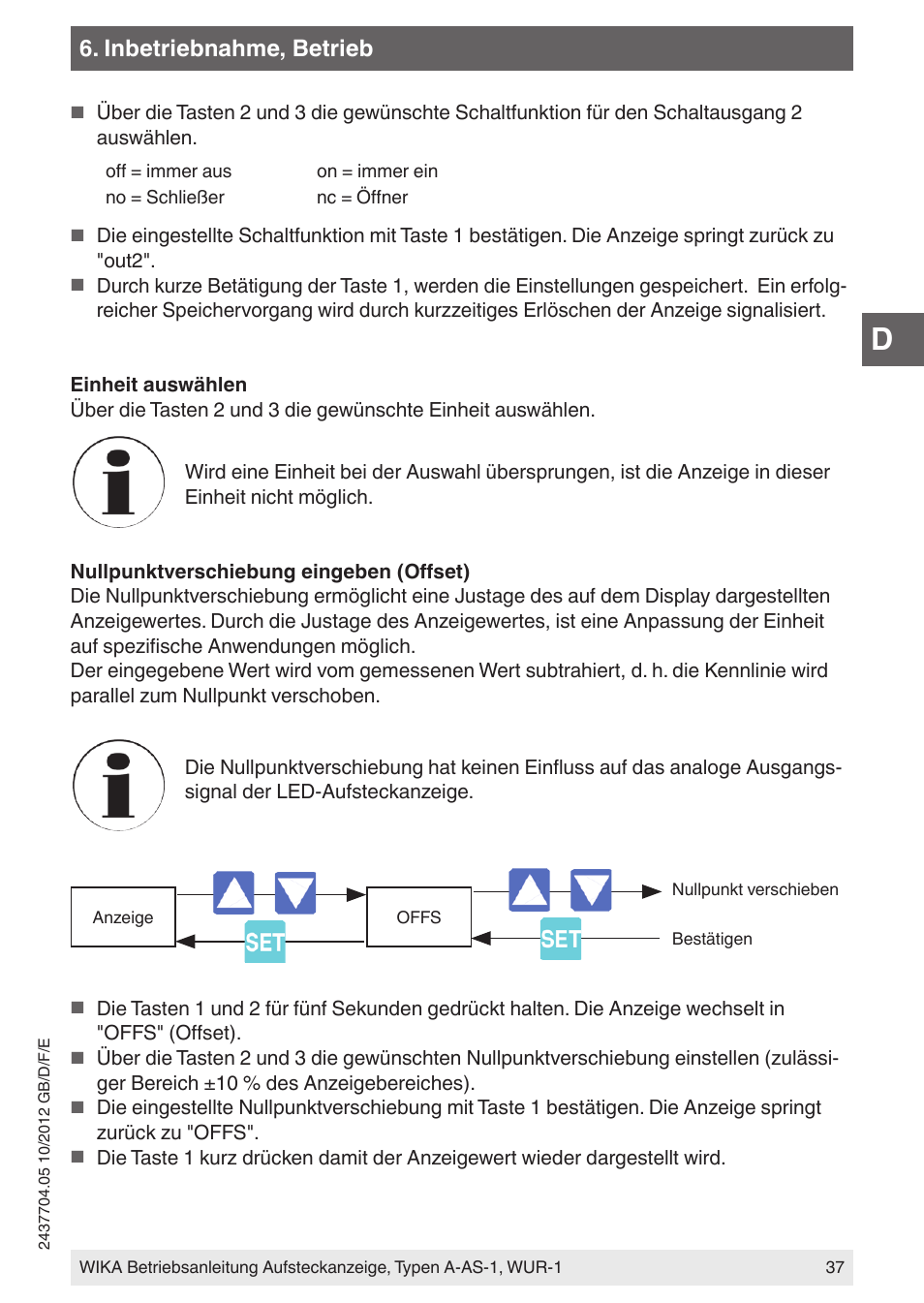 Inbetriebnahme, betrieb | WIKA WUR-1 User Manual | Page 37 / 84