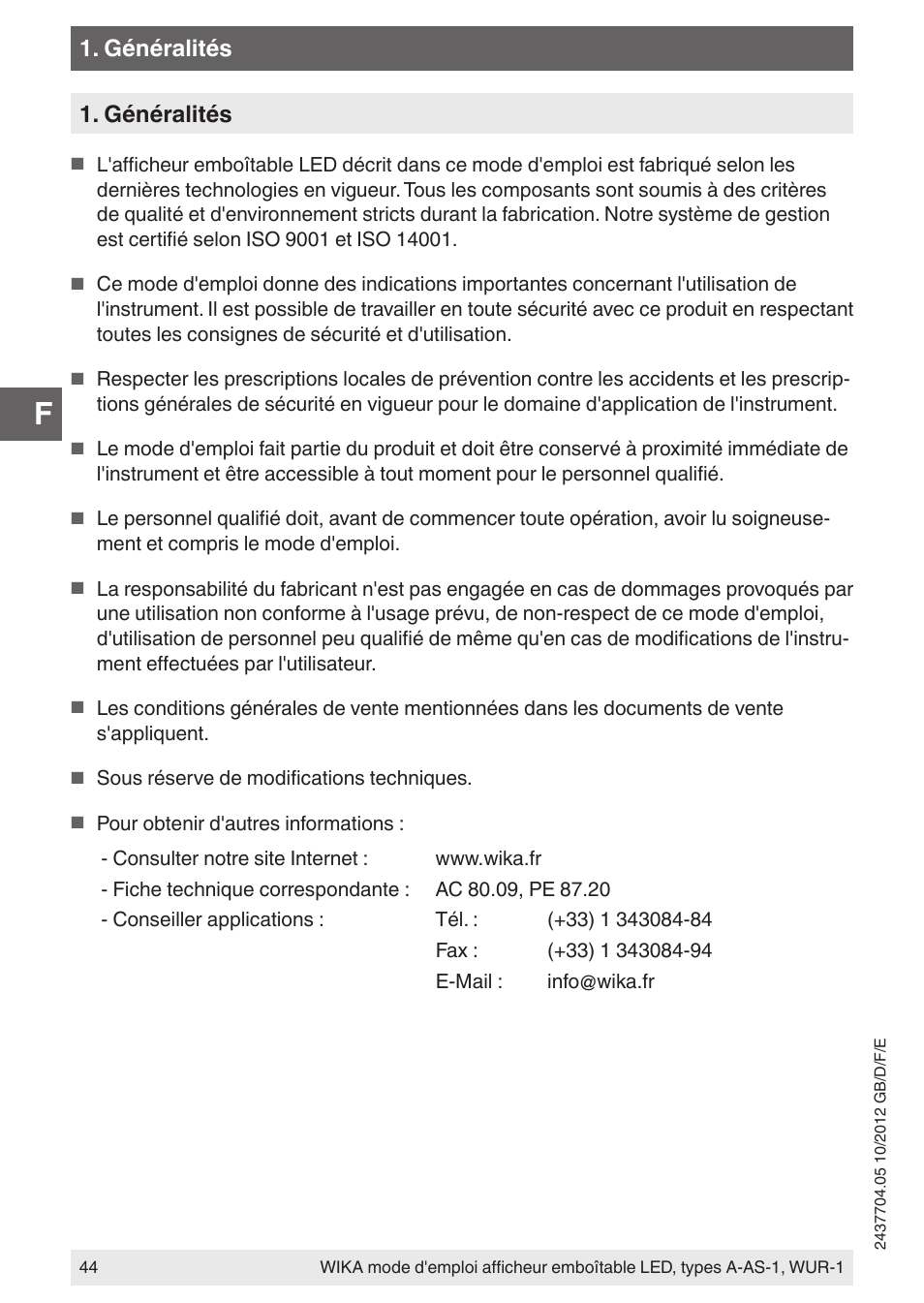 Généralités | WIKA WUR-1 User Manual | Page 44 / 84