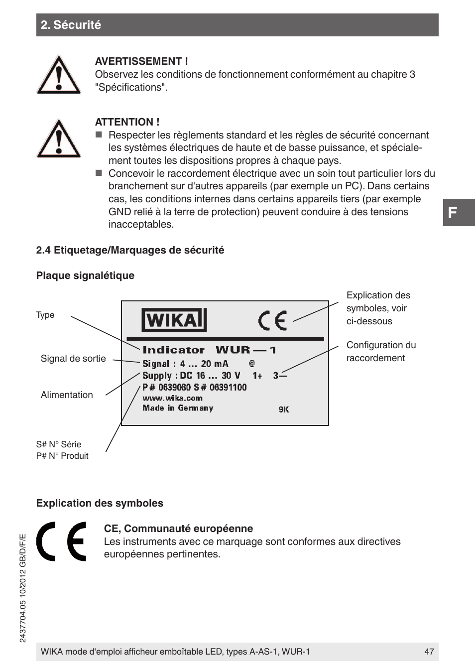 Sécurité | WIKA WUR-1 User Manual | Page 47 / 84