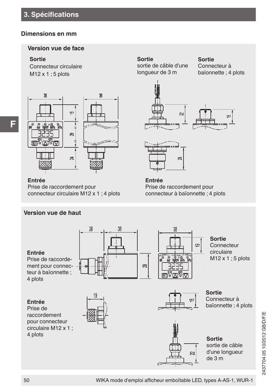 Spécifications | WIKA WUR-1 User Manual | Page 50 / 84